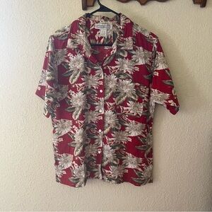 DressBarn Red and White Casual Button Down Shirt Beach Vacation Coastal